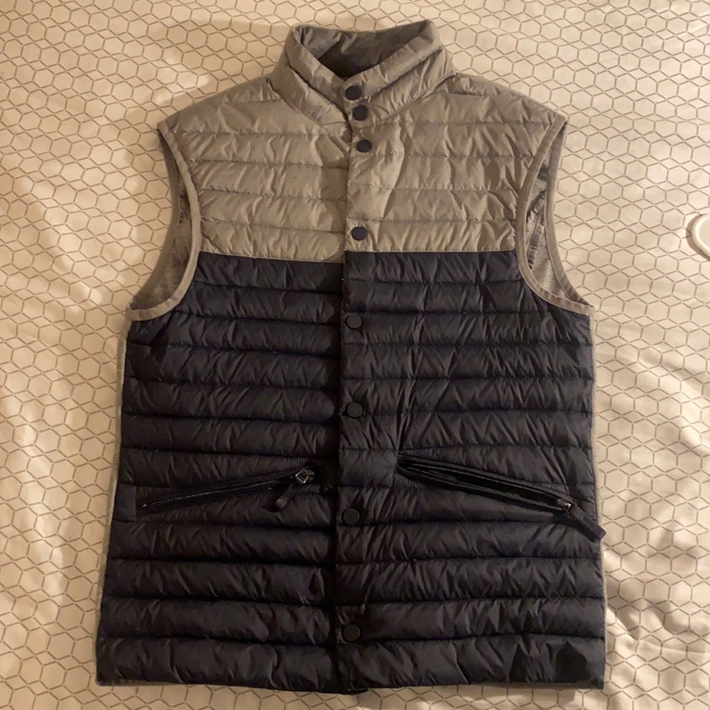 Navy Blue and Grey Armani Exchange puffer vest